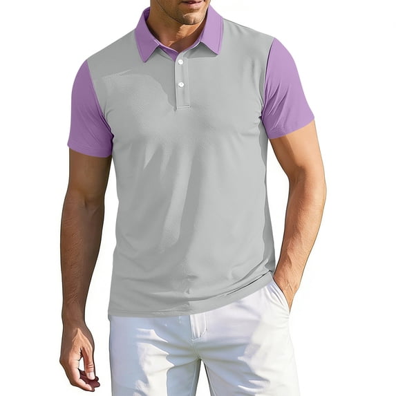Trgacdwlo Color Block Mens Polo Shirt Lightweight Quick Dry Men Short Sleeve Shirt Summer Athletic Gym Mens Golf Polo Shirt Gray XXL
