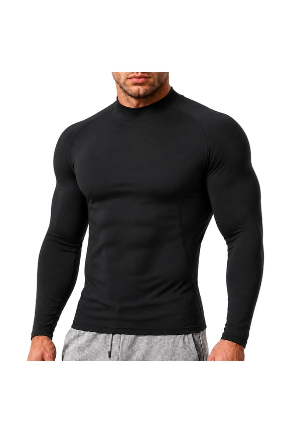 Compression Shirts for Men Long Sleeve Mock Turtleneck Men Undershirts Athletic Quick Dry Running Gym Shirts Black XL