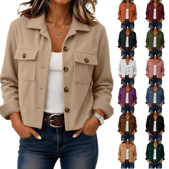 Trgacdwlo Corduroy Cropped Jackets for Women Button Down Collared Long Sleeve Coats Fall Casual Trendy Streetwear Crop Outerwear Tops Dark Purple XXL