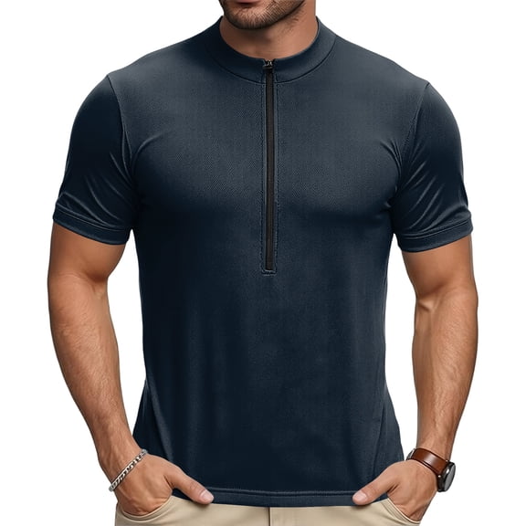 Trgacdwlo Cycling Jersey Men Short Sleeve with 3+1 Rear Zipper Pockets Half Zip Quick Dry Breathable Biker Shirts Navy M
