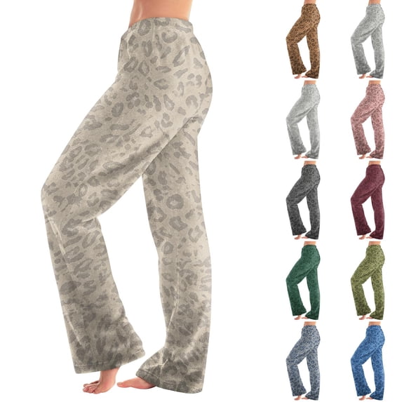 Trgacdwlo Flannel Pj Bottoms Women Leopard Print Wide Leg Fleece Pj Bottoms Women Fall Winter Fuzzy Sleepwear Casual Pants for Women