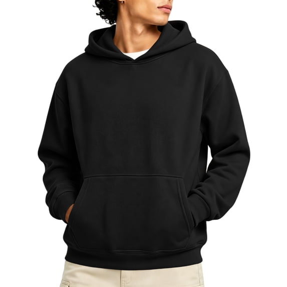 Trgacdwlo Fleece Hoodies for Men Fall Winter Fuzzy Mens Pullover Shirts Workout Long Sleeve Flannel Mens Sweatshirts Hoodies with Pocket Black L Black L
