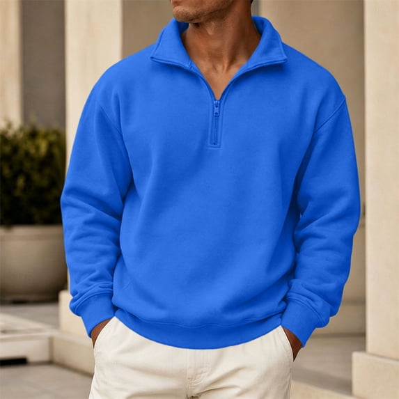 Trgacdwlo Fleece Quarter Zip Sweatshirt Men Stand Collar Fuzzy Mens Long Sleeve Pullover Sweatshirt Plain Fall Winter Oversized Sweatshirt Men Blue XL