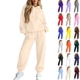 thumbnail image 1 of Trgacdwlo Fleece Sweatsuits Women 2 Piece Outfit Tracksuit Fuzzy Hoodie with Cuffed Jogger Sweatpants Fall Winter Plush Comfy Womens Matching Sweat Set Camel M, 1 of 6
