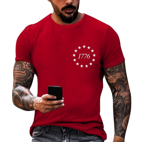 Trgacdwlo Fourth of July Men's Shirts Flag Print 1776-2026 USA 250th Anniversary T Shirt Independence Day Mens Short Sleeve Tshirts Red L