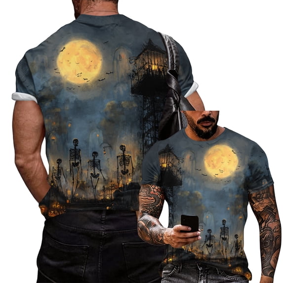 Trgacdwlo Funny Pumpkin Ghost Mens Halloween Shirts Crew Neck Men's Short Sleeve Shirts Vintage Ghost Pattern Men Graphic T Shirts