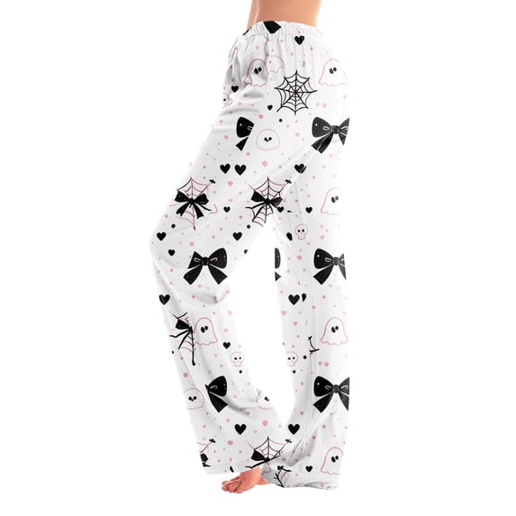 Trgacdwlo Funny Pumpkin Ghost Pj Bottoms for Women Fall Halloween Pj Pants Women Vintage Ghost Pattern Elastic Waist Sleep Pants for Women Soft