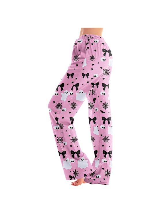 Funny Pumpkin Graphic Pj Pants Women Fall Womens Halloween Pajama Pants Funny Ghost Graphic Elastic Waist Womens Sleep Pants