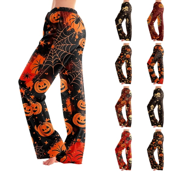 Trgacdwlo Funny Pumpkin Graphic Women's Pajama Bottoms Fall Halloween Pj Pants Women Ghost Graphic Spooky Elastic Waist Sleeping Pants Women
