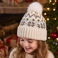 thumbnail image 1 of Trgacdwlo Girls Boys Christmas Knit Pom‑pom Beanie Hat Snowflake Pattern Warm Fold‑up Cuff Winter Hat Christmas Holiday Cap for Boys Girls Gift Daily Outdoor Wear, 1 of 4