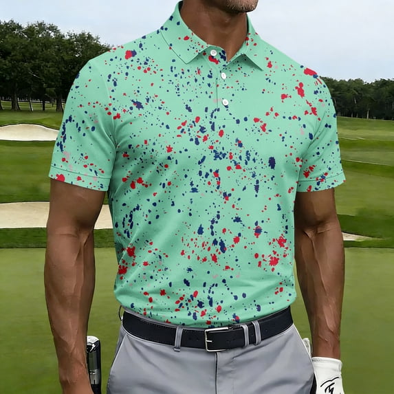 Trgacdwlo Golf Polo Shirt Men Splatter Print Collared Mens Shirts Short Sleeve Breathable Performance Workout Tennis Mens Polo Shirts