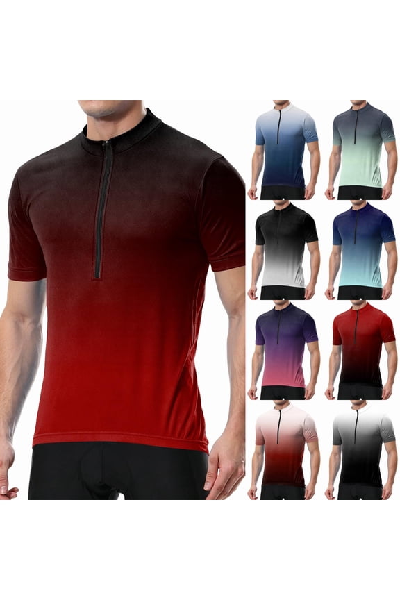 Gradient Mens Cycling Jersey Short Sleeve with 3+1 Rear Zipper Pockets Half Zip Quick Dry Sun Protection Biker Shirts for Men