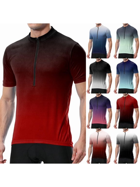 Gradient Mens Cycling Jersey Short Sleeve with 3+1 Rear Zipper Pockets Half Zip Quick Dry Sun Protection Biker Shirts for Men