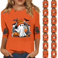 thumbnail image 1 of Trgacdwlo Halloween 3/4 Length Sleeve Womens Tops Cat Pumpkin Print Womens Crew Neck Shirts Spooky Season Fall Pullover Tops XL, 1 of 7
