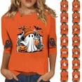 thumbnail image 1 of Trgacdwlo Halloween 3/4 Sleeve Tops for Women Funny Pumpkin Graphic Crew Neck Shirts for Women Cat on Pumpkin Full Moon Fall Pullover Tops M, 1 of 7