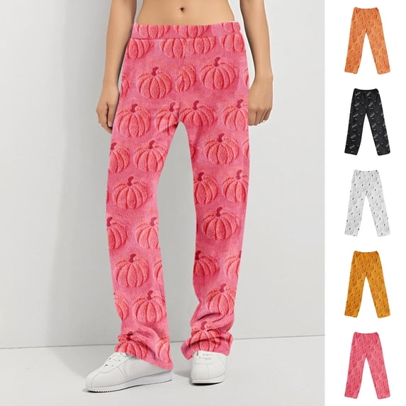 Trgacdwlo Halloween Fleece Pajama Pants Women Funny Pumpkin Flannel Pajama Pants for Women Fall Winter Thermal Womens Lounge Pants