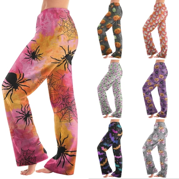 Trgacdwlo Halloween Fleece Pj Pants Women Vintage Ghost Pattern Flannel Pajama Pants Women Fall Winter Warm Sleeping Pants Women