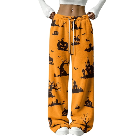 Trgacdwlo Halloween Fuzzy Pajama Pants Spooky Season Wide Leg Womens Fleece Pajama Pants Elastic Waist Winter Cozy Warm Womens Lounge Pants