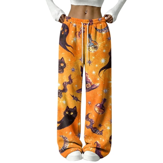 Trgacdwlo Halloween Fuzzy Pajama Pants Vintage Ghost Pattern Wide Leg Fleece Pj Pants Women Elastic Waist Winter Cozy Warm Lounge Pants Women