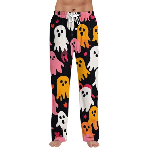 Trgacdwlo Halloween Pajama Pants Mens Funny Pumpkin Mens Pajama Bottoms Elastic Waist Drawstring Fall Winter Men's Sleep Pants