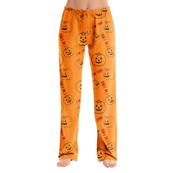 Trgacdwlo Halloween Pajamas Women Pants Cute Pumpkin Ghost Print Wide Leg Sleep Pants for Women Soft Elastic Waist Fall Winter Womens Pj Pants