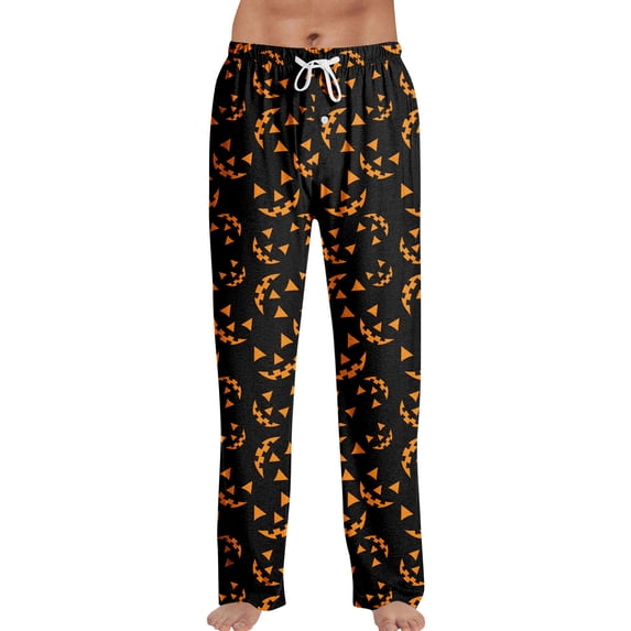Trgacdwlo Halloween Pj Pants Men Cute Pumpkin Graphics Pj Pants for Men Elastic Waist Drawstring Fall Winter Men Lounge Pants