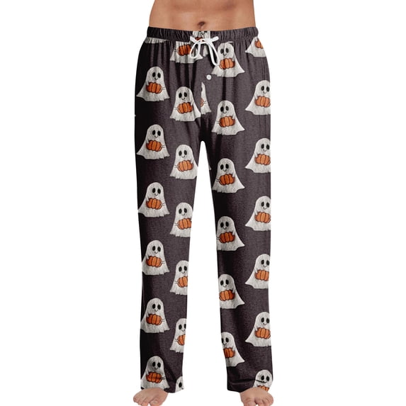 Trgacdwlo Halloween Pjs Men Cute Pumpkin Graphics Men's Pajama Bottoms Elastic Waist Drawstring Fall Winter Men Lounge Pants