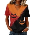 thumbnail image 1 of Trgacdwlo Halloween Pumpkin Shirts Women Novelty Vintage Ghost House Print Fall Short Sleeve Blouses for Women Cat Pumpkin Print Pullover for Women, 1 of 5