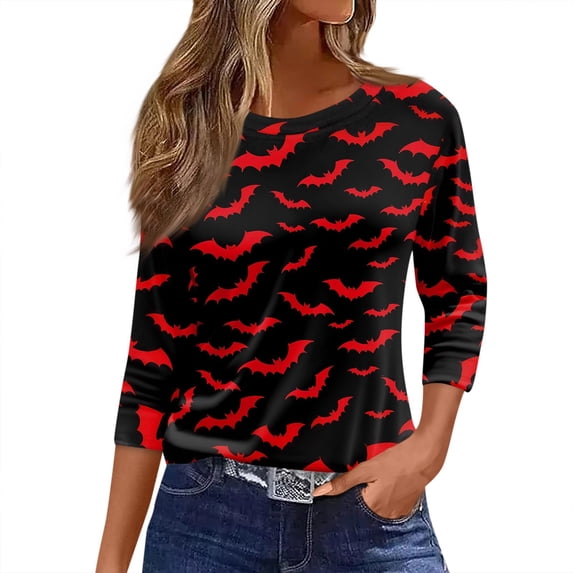Trgacdwlo Halloween Womens Sweatshirts Pumpkin Funny Graphic 3/4 Sleeve Shirts for Women Vintage Ghost Pattern Fall Tunic Tops To Wear with Leggings