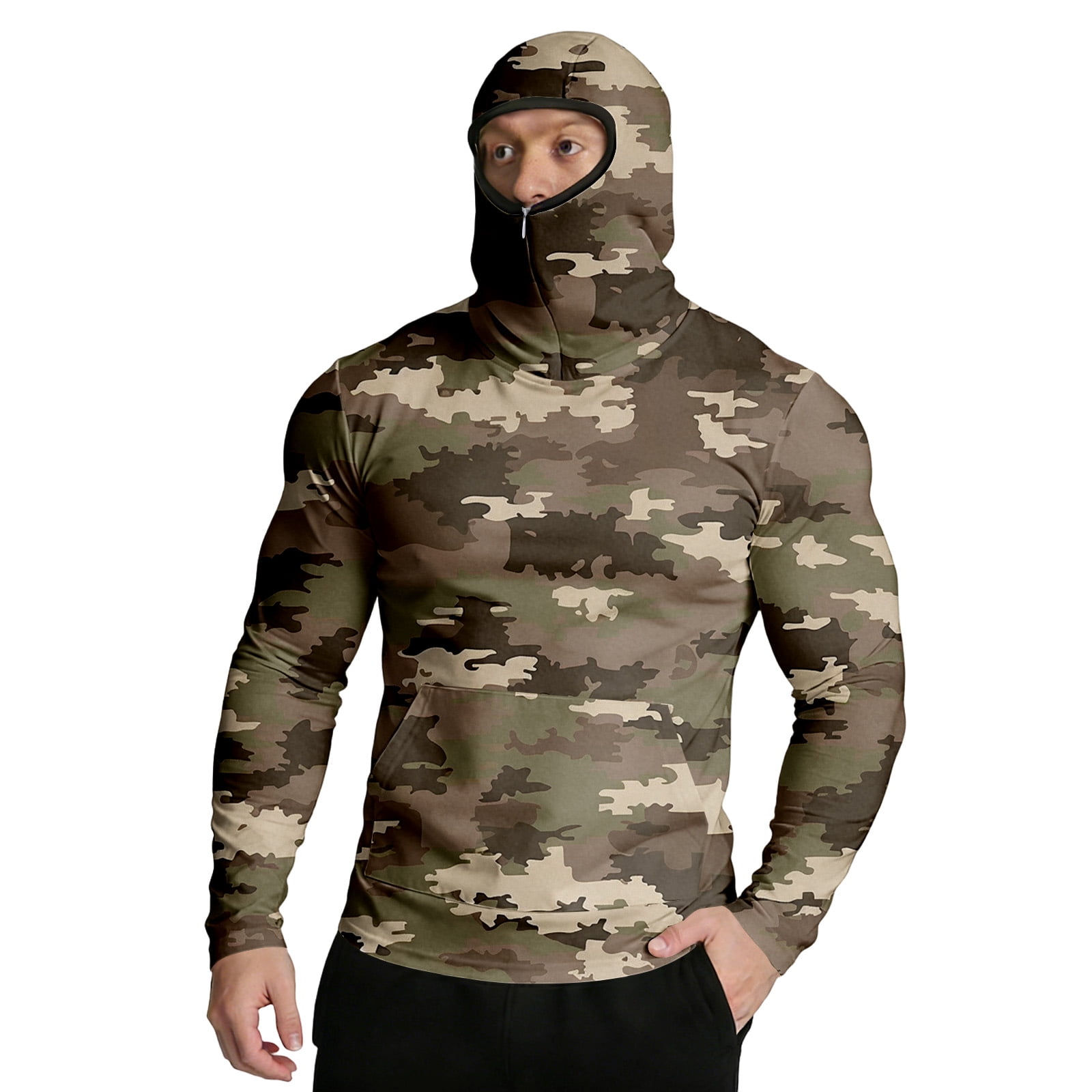 Trgacdwlo Ice Silk Camo Hooded Rash Guard Men with Mask Sun Protection ...