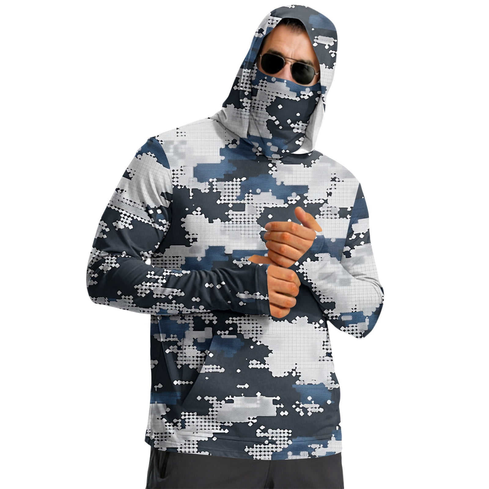 Trgacdwlo Ice Silk Camo Hooded Rash Guard Men with Mask Sun Protection ...