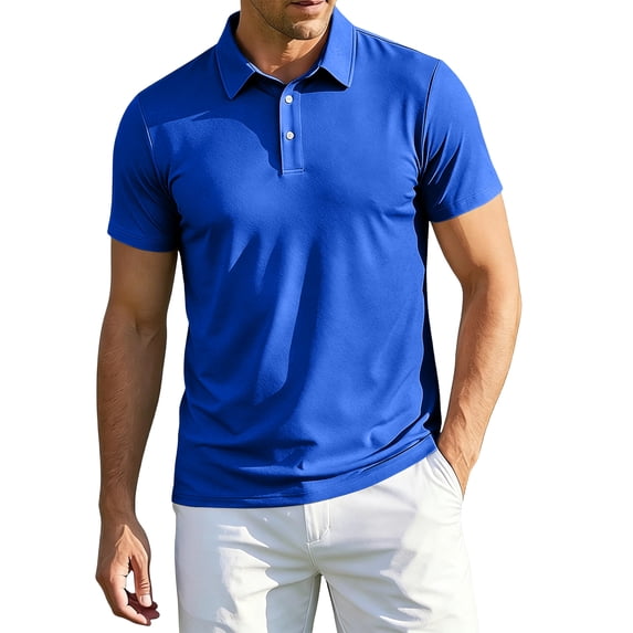 Trgacdwlo Ice Silk Men Polo Shirts Quick Dry Cooling Short Sleeve Mens Shirt Collared Sun Protection Mens Golf Polo Shirts Blue M