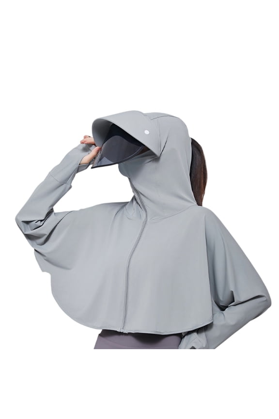 Ice Silk Womens UPF 50+ Sun Hoodie Shirts with Detachable Rotatable Visor Rash Guard for Women Batwing Sleeve Crop Sun Shirt Women