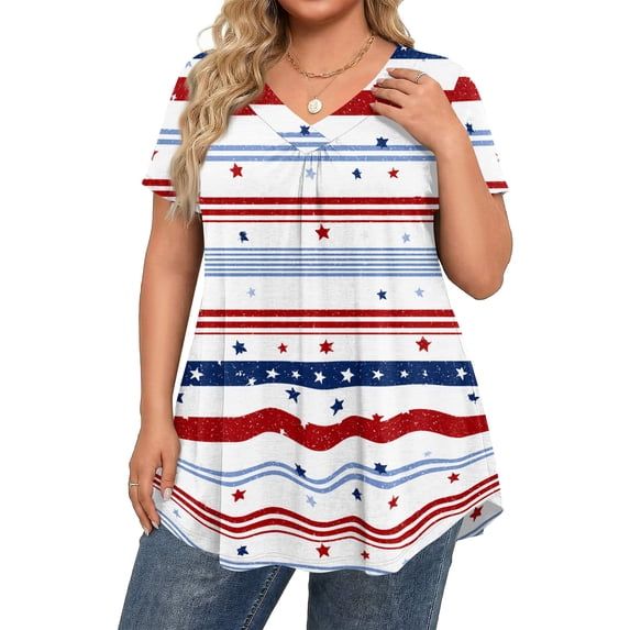 Trgacdwlo L-5XL Plus Size Tops for Women USA Flag Womens 250th Anniversary USA Shirt Hide Belly Pleated Tunic Shirts for Women White XL