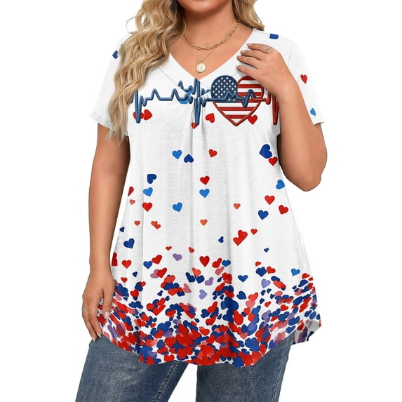 Trgacdwlo L-5XL Plus Size Tunic Tops for Women Patriotic Women's 250th Anniversary Shirt Hide Belly Pleated Womens Tunic Tops Red XXXL