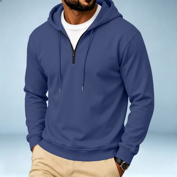 Trgacdwlo Lightweight Quarter Zip Hoodie Men Plain Long Sleeve Mens Pullover Shirts Drawstring Fall Winter Athletic Mens Sweatshirt Hoodie Dark Blue M