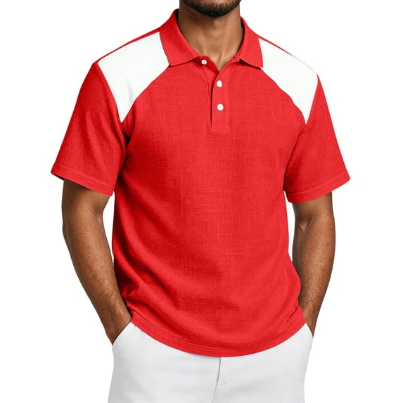 Trgacdwlo Linen Polo Shirts for Men Patchwork Raglan Shirts for Men Short Sleeve Summer Breathable Sun Protection Golf Polo Shirts for Men