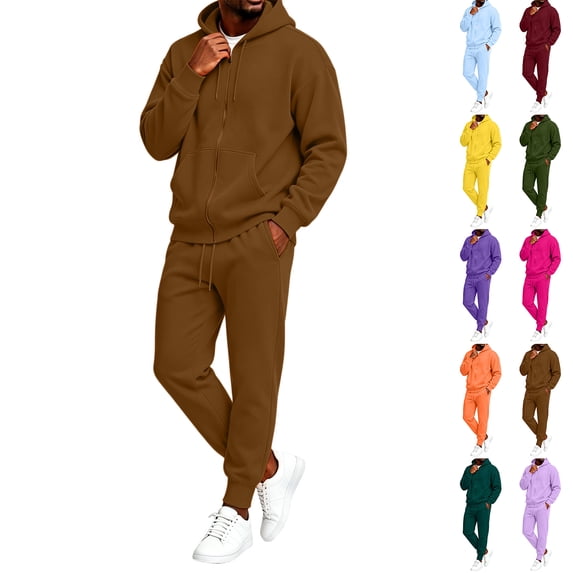 Trgacdwlo Men 2 Piece Sweatsuits Sets Fleece Full Zip Hooded Jacket and Sweatpants Jogging Suit Fall Winter Fuzzy Tracksuit Mens Sweatsuits Purple L