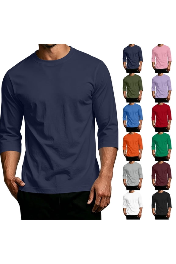 Men's 3/4 Length Sleeve T-Shirts Crew Neck Baseball T Shirts for Men Summer Fall Big and Tall Plain Shirts Men Green XXL