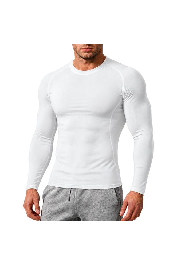 Men's Compression Shirts Long Sleeve Mock Turtleneck Men Undershirts Athletic Quick Dry Muscle Gym Athletic Shirts White XL