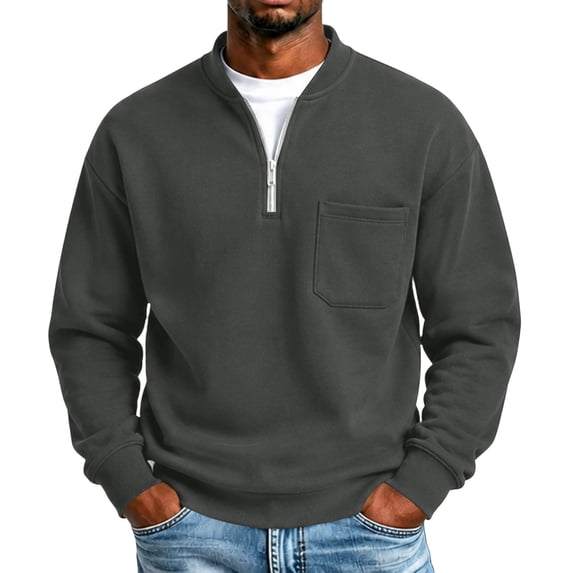 Trgacdwlo Men's Half Zip Fleece Sweatshirt Fuzzy Long Sleeve Men's Pullover Shirts Solid Color Fall Winter Warm Cotton Sweatshirts for Men with Pocket M