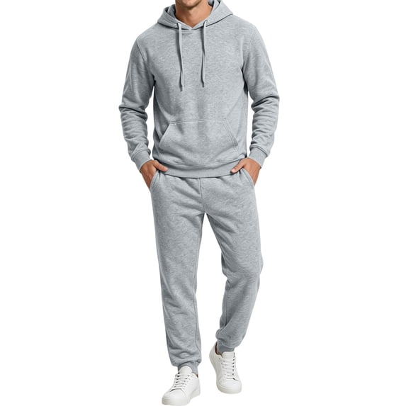 Trgacdwlo Men's Hoodie Tracksuit 2 Pieces Set Athletic Fleece Pullover Hoodies and Sweatpants Fall Winter Men's Sweatsuits Light Gray M