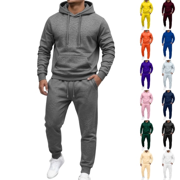 Trgacdwlo Men's Sweatsuits 2 Piece Set Tracksuit Hoodie Baggy Jogger Sweatpants Set Fall Winter Outfits Jogging Suit Hooded Set Orange L