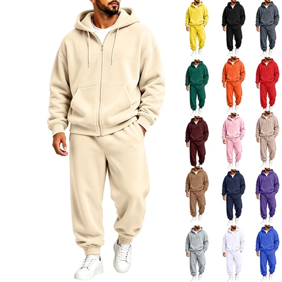 Trgacdwlo Men's Tracksuit 2 Piece Sweatsuit Set Fleece Full Zip Hoodie Jacket Jogging Sport Pants Set Fall Winter Fuzzy Tracksuit Sweatsuits for Men Dark Gray L