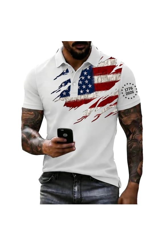 Mens 4th Of July Polo Shirt Independence Day American Flag Graphic America 250 Tshirt Short Sleeve Shirt Men