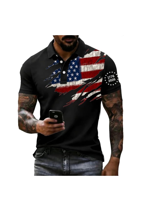 Mens 4th Of July Polo Shirt Independence Day American Flag Graphic USA 250th Anniversary Mens Shirts Short Sleeve