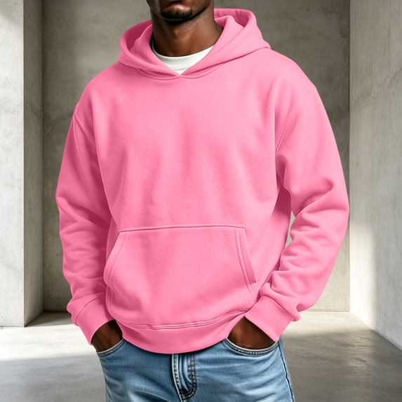 Trgacdwlo Mens Fleece Hoodies Fall Winter Fuzzy Hoodie Sweatshirts for Men Plain Long Sleeve Flannel Mens Pullover with Pocket Pink XXXL