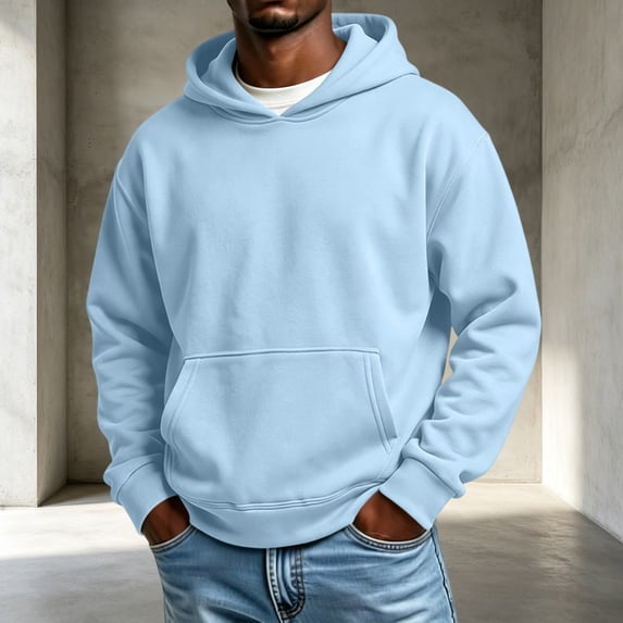 Trgacdwlo Mens Fleece Hoodies Pullover Fall Winter Fuzzy Mens Sweatshirt Hoodie Solid Color Long Sleeve Flannel Men's Pullover Shirts with Pocket Light Blue L