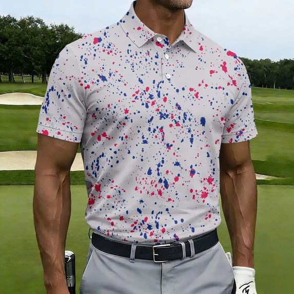 Trgacdwlo Mens Golf Polo Shirt Splatter Print Collared Men's Shirts Short Sleeve Breathable Performance Workout Tennis Mens Polo Shirts