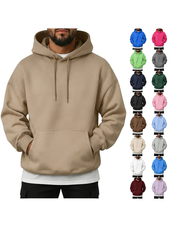 Mens Hoodies Pullover Plain Long Sleeve Mens Sweatshirts Hoodies Workout Fall Winter Mens Pullover Shirts with Pocket Blue XXXL